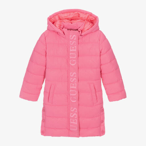 Guess-Girls Pink Logo Quilted Coat | Childrensalon Outlet