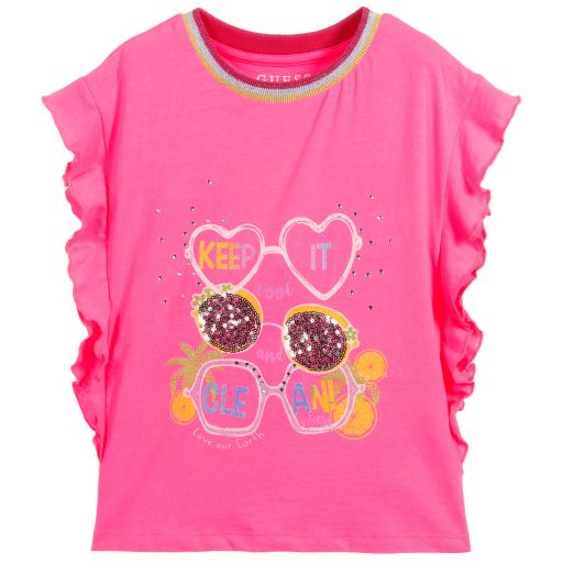 Guess-Girls Pink Logo T-Shirt | Childrensalon Outlet