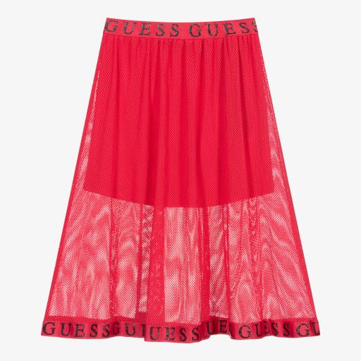 Guess-Girls Pink Mesh Midi Skirt | Childrensalon Outlet