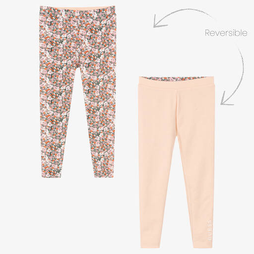 Guess-Girls Pink Reversible Ditsy Print Leggings | Childrensalon Outlet