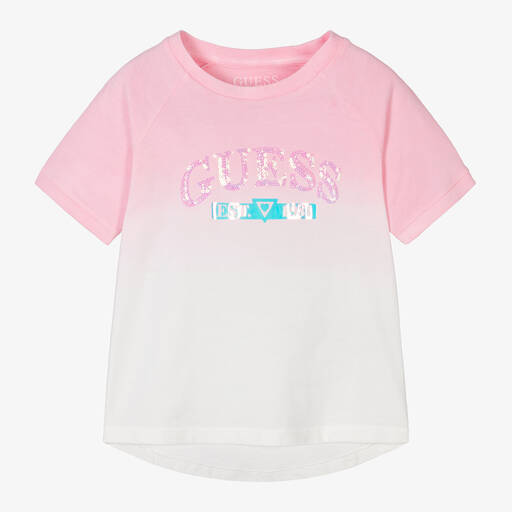 Guess-Girls Pink Sequin Gradient Cotton T-Shirt | Childrensalon Outlet