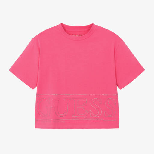 Guess-Girls Pink Sparkle Cotton Tee | Childrensalon Outlet