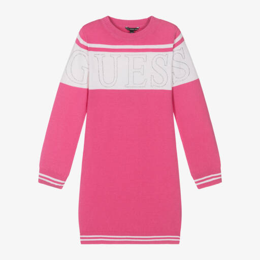 Guess-Girls Pink Sparkle Logo Knit Dress | Childrensalon Outlet
