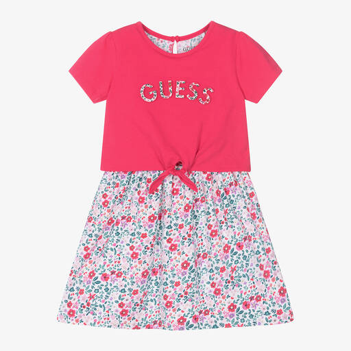 Guess-Розово-белое хлопковое платье в цветочек | Childrensalon Outlet