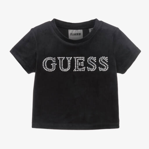 Guess-Girls Velour Black Logo Tee | Childrensalon Outlet