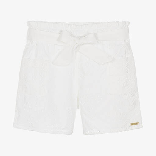 Guess-Girls White Broderie Anglaise Shorts | Childrensalon Outlet