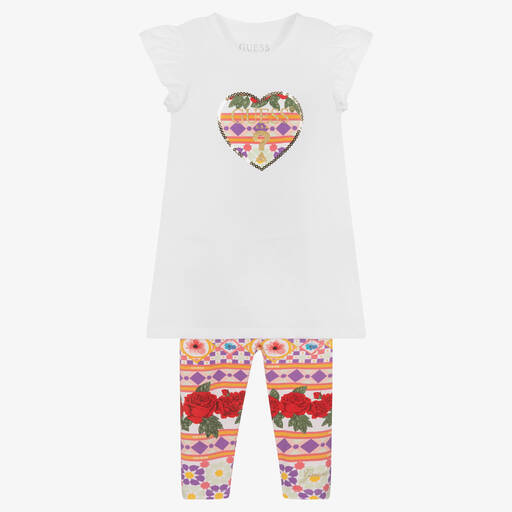 Guess-Girls White & Colourful Print Leggings Set | Childrensalon Outlet