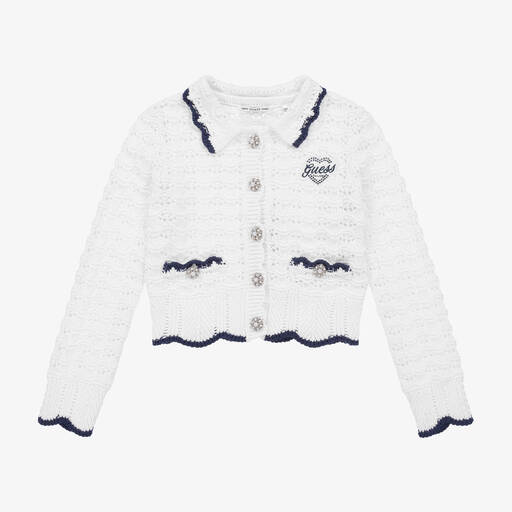 Guess-Белый хлопковый кардиган кроше для девочек | Childrensalon Outlet