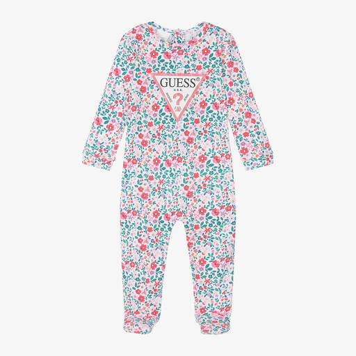 Guess-Белый хлопковый комбинезон в цветочек для девочек | Childrensalon Outlet