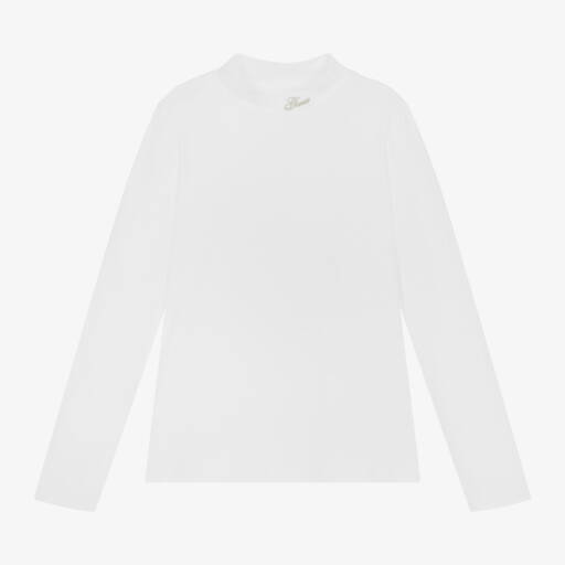 Guess-Girls White Cotton Rollneck Top | Childrensalon Outlet
