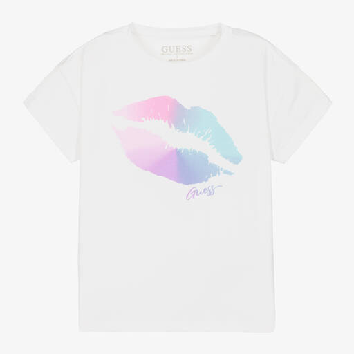 Guess-Girls White Cotton T-Shirt | Childrensalon Outlet