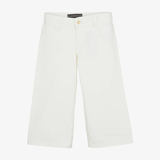 Guess-Girls White Denim Wide-Leg Trousers | Childrensalon Outlet