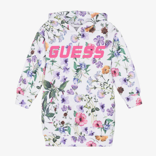 Guess-Girls White Floral Hooded Dress | Childrensalon Outlet