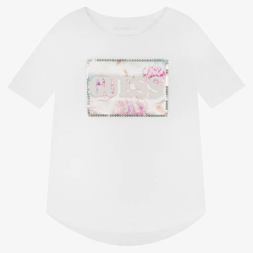 Guess-Белая футболка с цветочным логотипом | Childrensalon Outlet