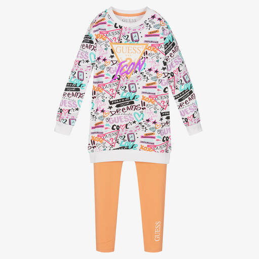 Guess-Girls White & Orange Leggings Set | Childrensalon Outlet