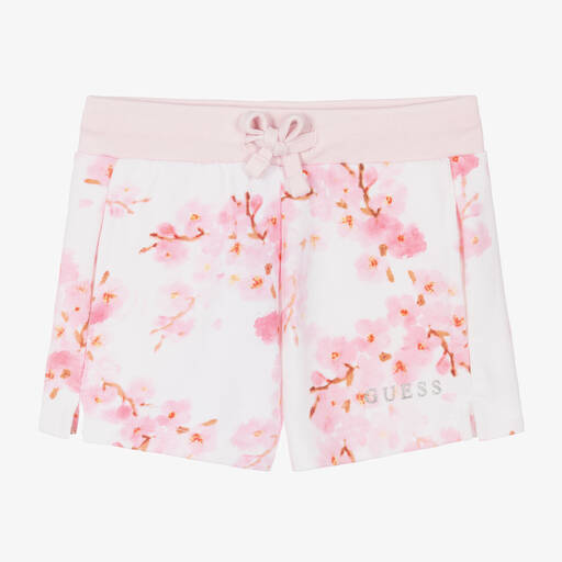 Guess-Girls White & Pink Cotton Blossom Shorts | Childrensalon Outlet