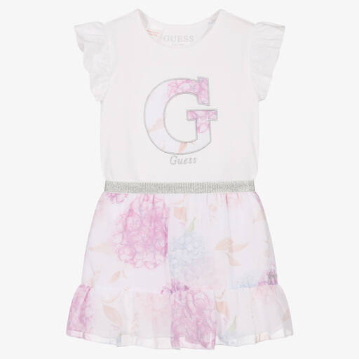 Guess-Blumenrock-Set in Weiß und Rosa (M) | Childrensalon Outlet