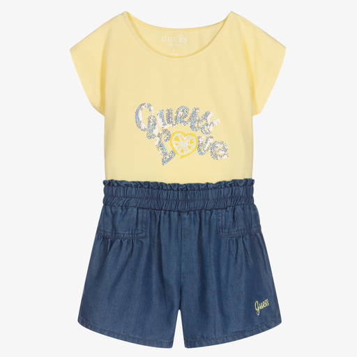 Guess-Girls Yellow & Blue Short Set | Childrensalon Outlet