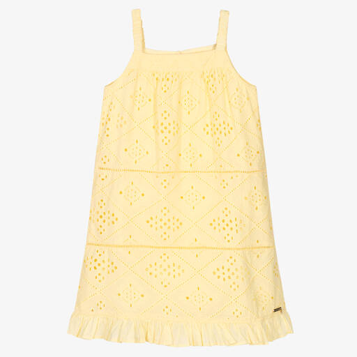 Guess-Girls Yellow Broderie Anglaise Dress | Childrensalon Outlet