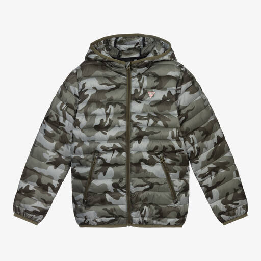 Guess-Green Camouflage Puffer Jacket | Childrensalon Outlet