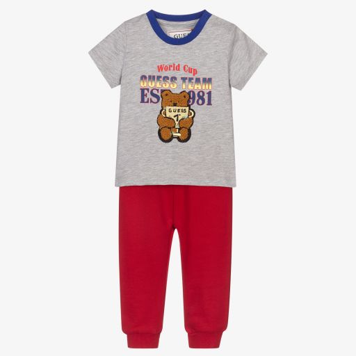 Guess-Серая футболка и красные джоггеры из хлопка | Childrensalon Outlet