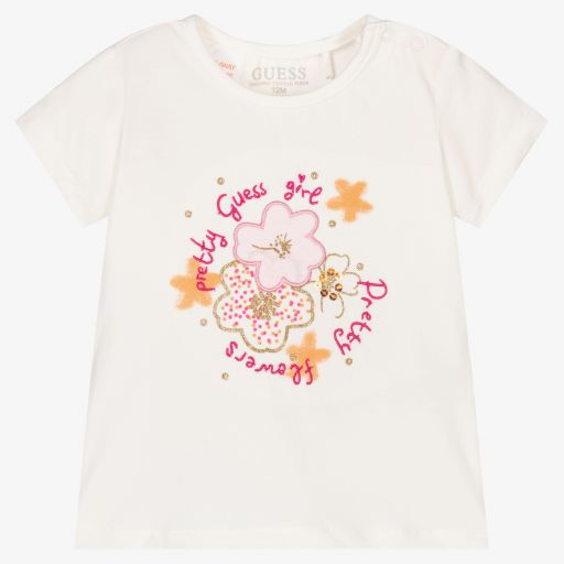 Guess-Ivory Cotton Baby T-Shirt | Childrensalon Outlet