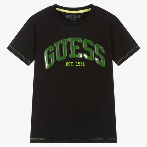 Guess-Junior Boys Black Cotton Logo T-Shirt | Childrensalon Outlet