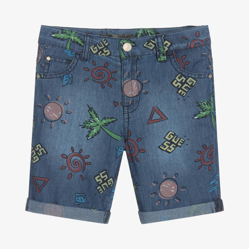 Guess-Junior Boys Blue Chambray Logo Shorts | Childrensalon Outlet