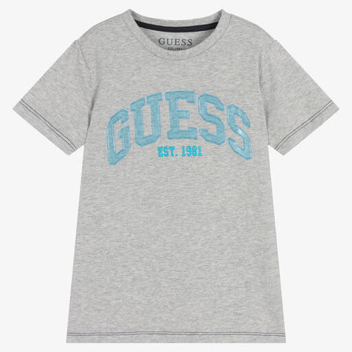 Guess-تيشيرت قطن جيرسي لون رمادي للأولاد | Childrensalon Outlet