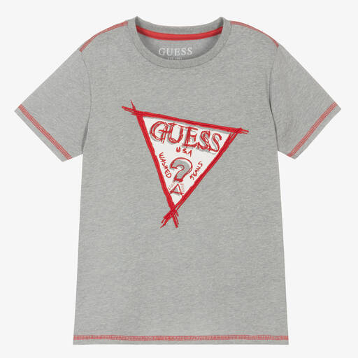 Guess-Junior Boys Grey Logo T-Shirt | Childrensalon Outlet
