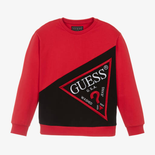 Guess-سويتشيرت بشعار المثلث قطن لون أحمر للأولاد | Childrensalon Outlet