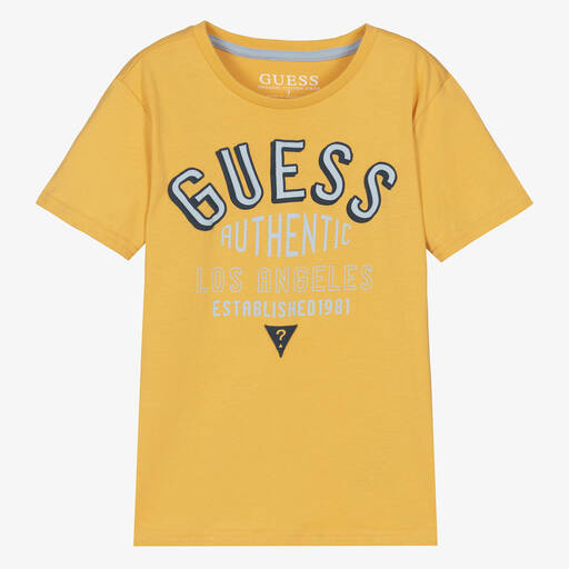Guess-Junior Boys Yellow T-Shirt | Childrensalon Outlet