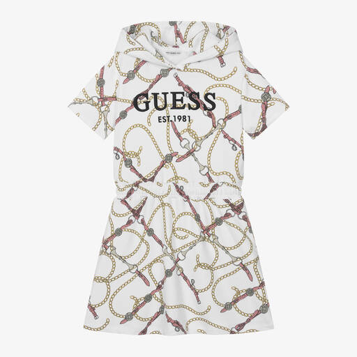 Guess-فستان قطن جيرسي لون أبيض | Childrensalon Outlet
