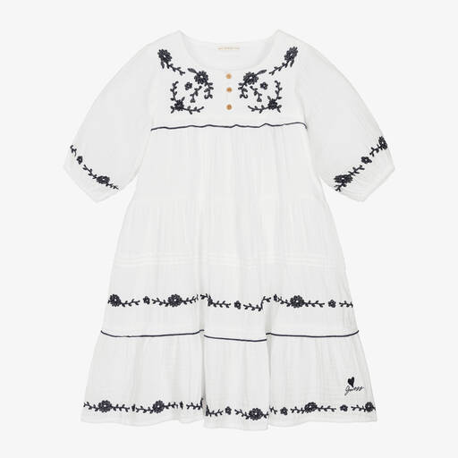 Guess-Белое хлопковое платье с вышивкой для девочек | Childrensalon Outlet