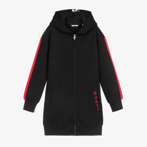 Guess-Long Black Zip-Up Hoodie | Childrensalon Outlet