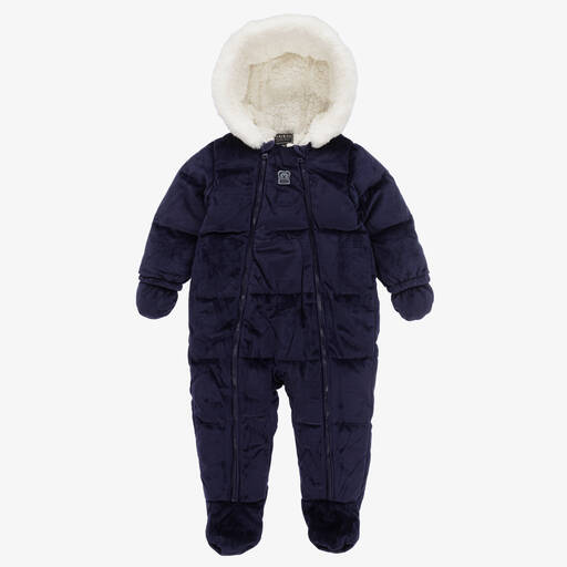 Guess-Navy Blue Velvet Pramsuit | Childrensalon Outlet