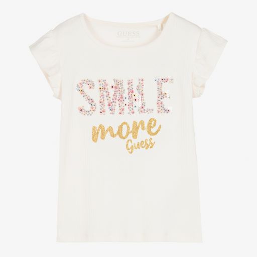 Guess-T-shirt rose clair côtelé | Childrensalon Outlet