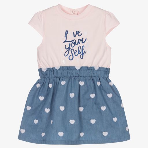 Guess-طقم فستان قطن جيرسي لون زهري وأزرق | Childrensalon Outlet