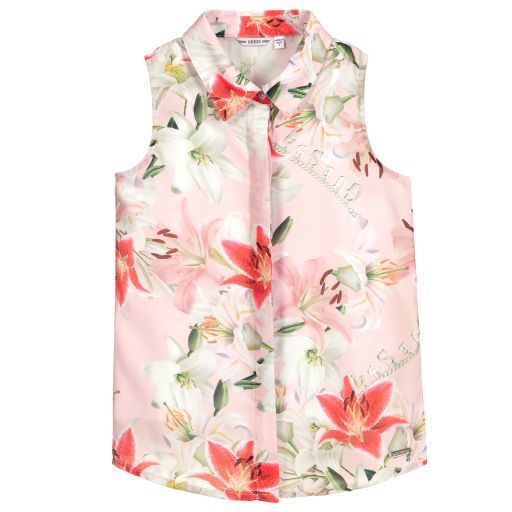 Guess-Розовая шифоновая блузка с цветами | Childrensalon Outlet