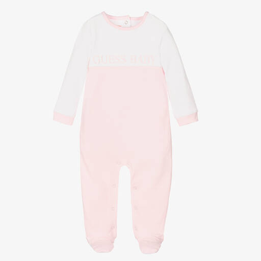 Guess-بيبي غرو قطن لون أبيض وزهري للمولودات | Childrensalon Outlet