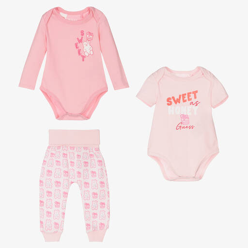 Guess-Pink Cotton Logo Trouser Set | Childrensalon Outlet