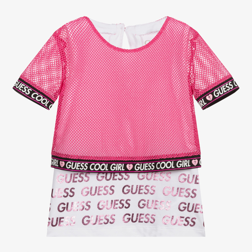 Guess-Pink & White Logo T-Shirt | Childrensalon Outlet