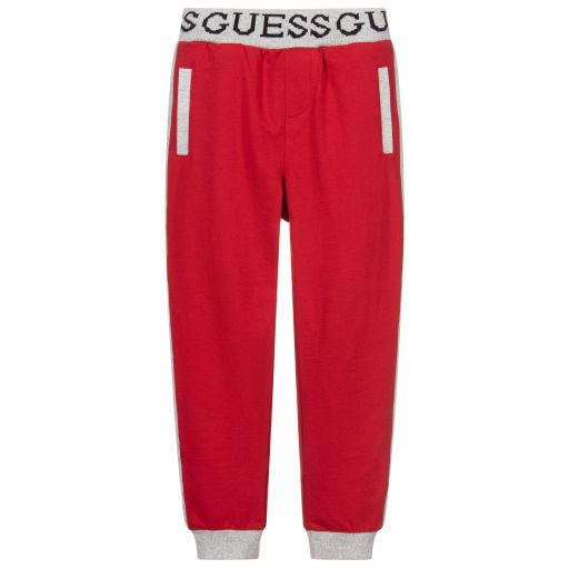 Guess-Red Cotton Logo Joggers | Childrensalon Outlet
