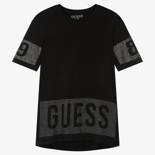 Guess-Schwarzes Teen T-Shirt mit Strass | Childrensalon Outlet