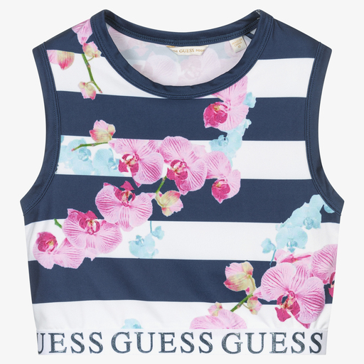 Guess-Teen Blue Striped Crop Top | Childrensalon Outlet