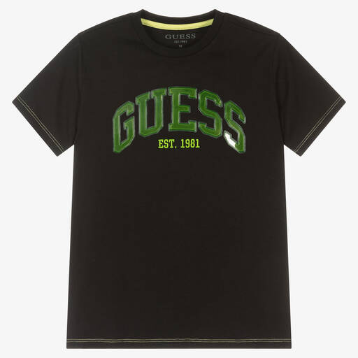 Guess-Teen Boys Black Cotton Logo T-Shirt | Childrensalon Outlet