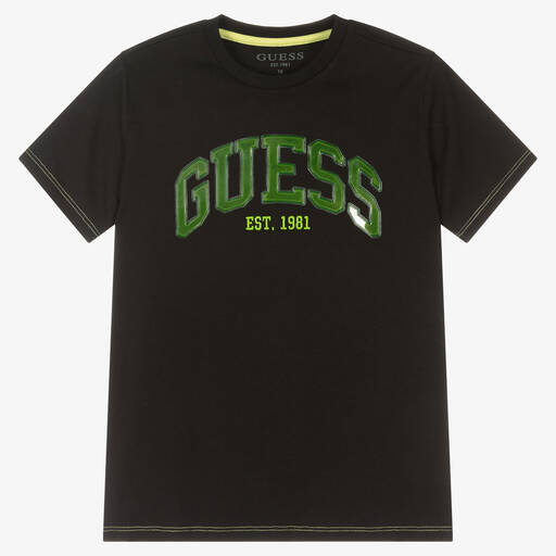 Guess-تيشيرت تينز ولادي قطن لون أسود | Childrensalon Outlet