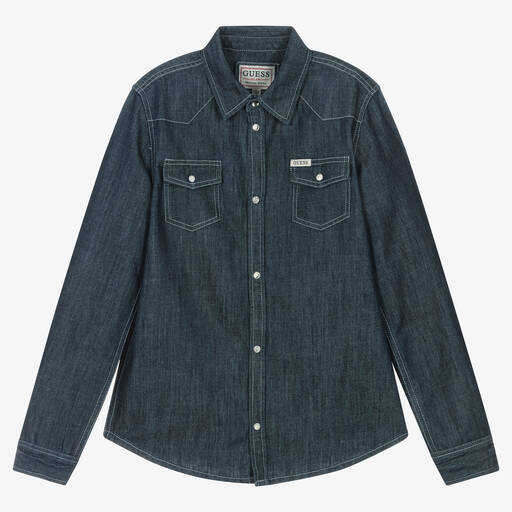 Guess-Teen Boys Blue Cotton Denim Shirt | Childrensalon Outlet