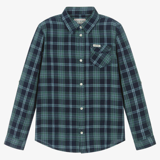 Guess-Рубашка в сине-зеленую клетку | Childrensalon Outlet