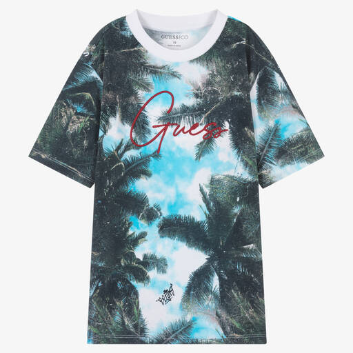 Guess-Teen Boys Blue & Green Palm Tree T-Shirt | Childrensalon Outlet